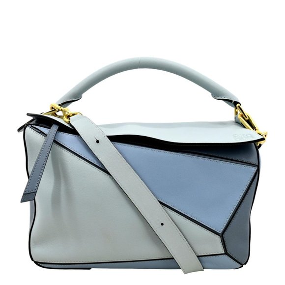 LOEWE Handbags - LOEWE Puzzle Medium Calfskin Leather Shoulder Bag Aqua Light Blue
